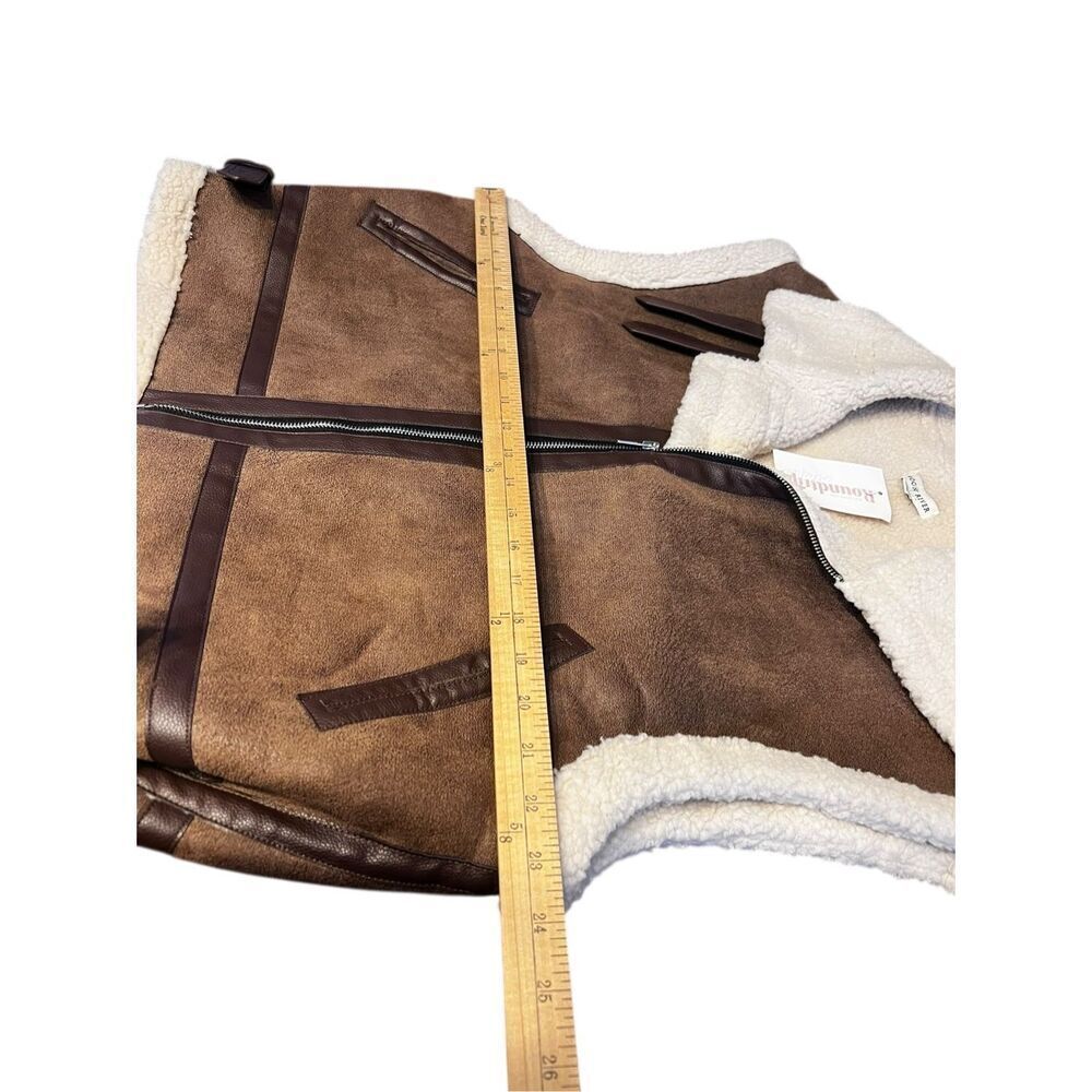 Moon River M anthropologie Ellie Faux Shearling brown Vest moto Viking - Picture 7 of 11